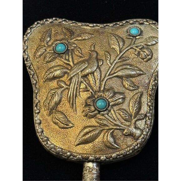 Vintage White Jade Hand Mirror Asian Bird Floral - Picture 9 of 10